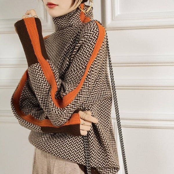 Freja | Trui met contrasterende strepen en col